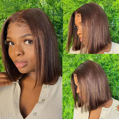 Brown Straight Short Bob Wig — HD Lace Frontal 13x4