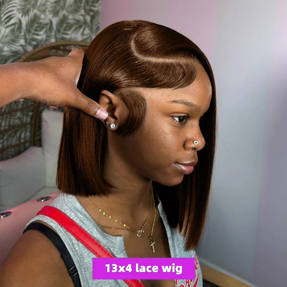 Brown Straight Short Bob Wig — HD Lace Frontal 13x4