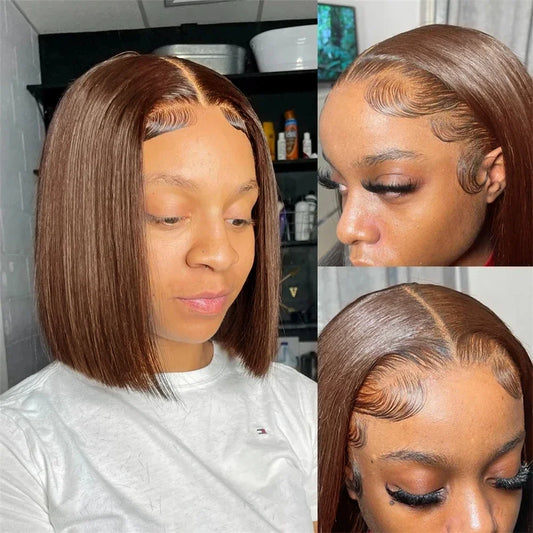 Brown Straight Short Bob Wig — HD Lace Frontal 13x4