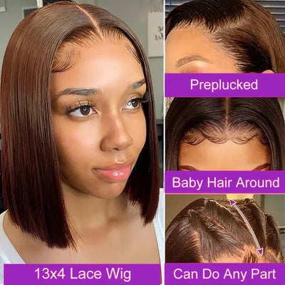 Brown Straight Short Bob Wig — HD Lace Frontal 13x4