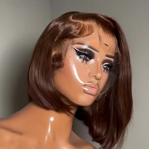 Brown Straight Short Bob Wig — HD Lace Frontal 13x4